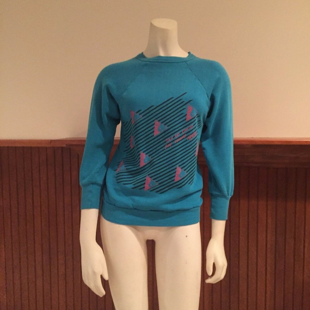 Sportswear Vintage Teal Sweatshirt w/ Yin Yang Symbols - Size: Small